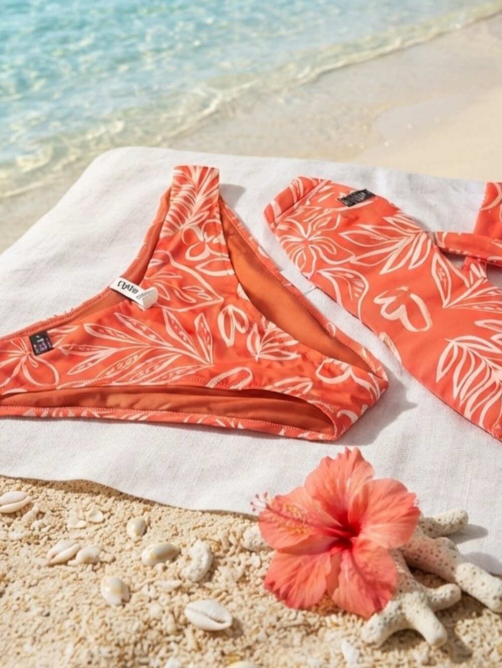 Ladies  Orange Printed Two-Piece Swimsuit